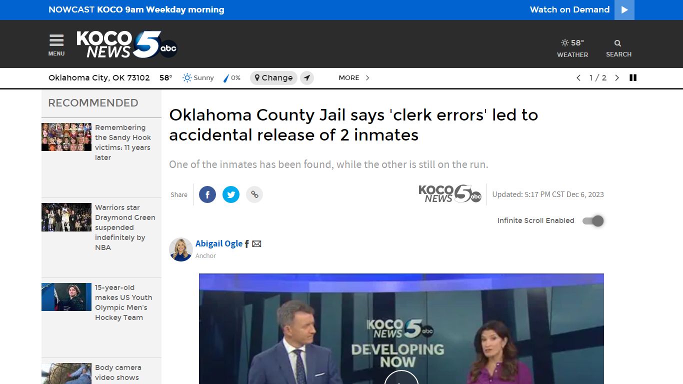 OCDC says 'clerk errors' led to release of 2 inmates - KOCO 5 News